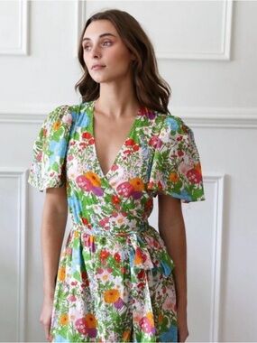 Mille Helena Asymmetric Midi Wrap Dress in Summer Garden Floral Size Small